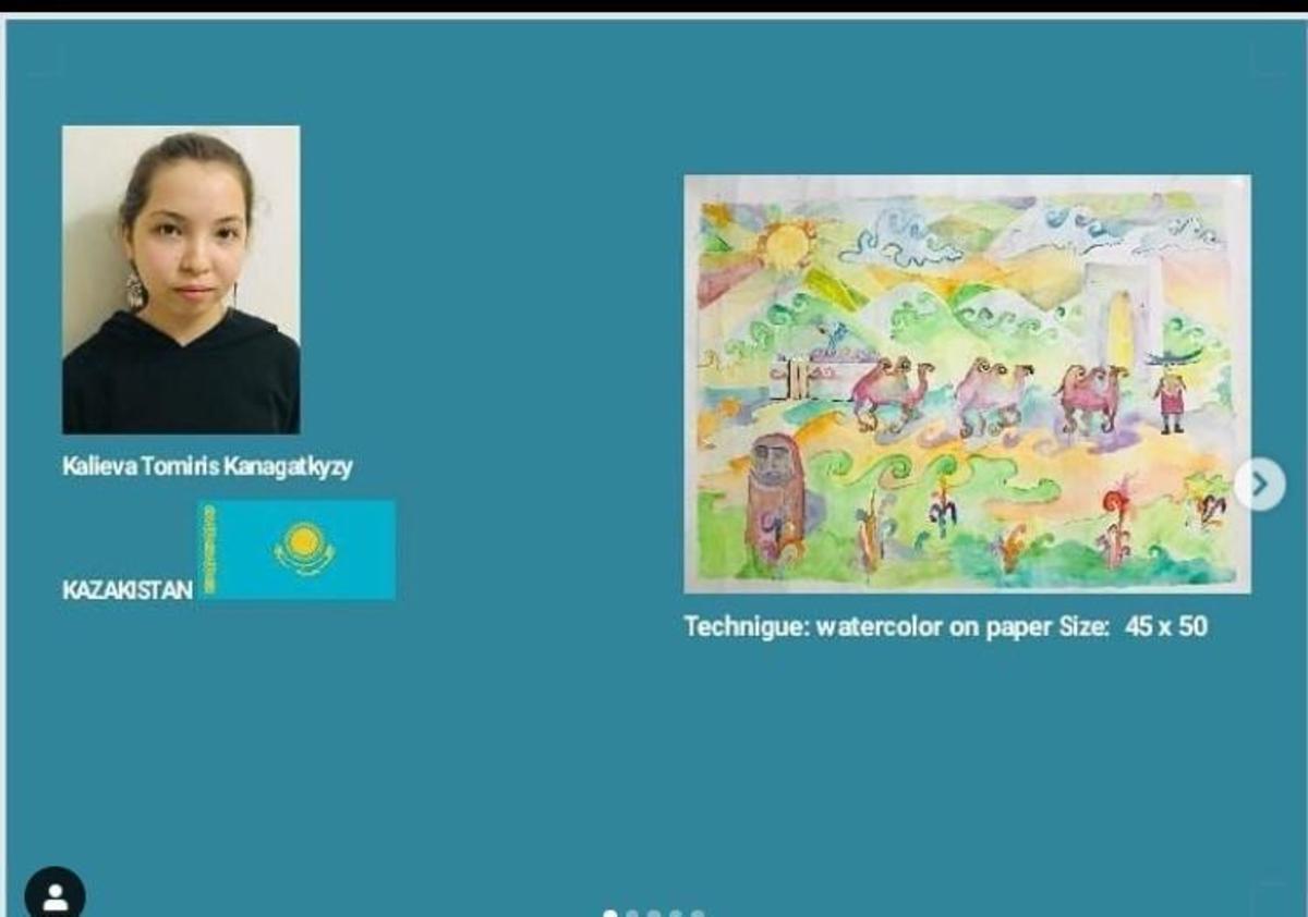 7В сынып оқушысы ҚАЛИЕВА ТОМИРИС Туркияда өтіп жатқан халықаралық Gallery Laz art суретшілер көрмесіне әр елден сегіз мемлекет қатысып, сертификатқа ие болды