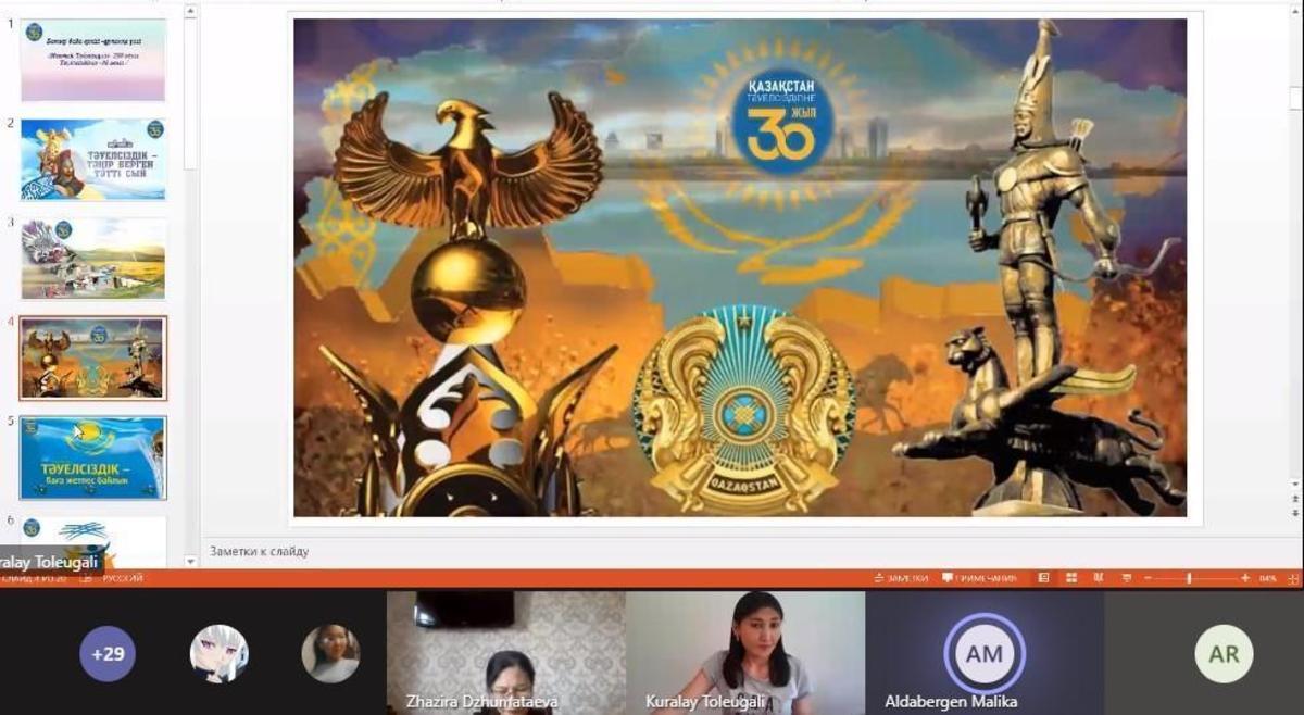 Қазақстан Республикасы Тәуелсіздігінің 30 жылдығына арналған іс-шаралар жоспарына, мектептің оқу жоспарына сәйкес сәуір айының 19-29 аралығында "ТҰҒЫРЛЫ ТӘУЕЛСІЗДІККЕ - 30 ЖЫЛ" тақырыбында сынып жетекшілер онкүндігі