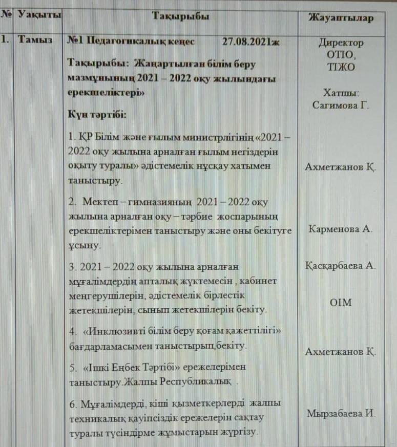 №1 Педагогикалық кеңес