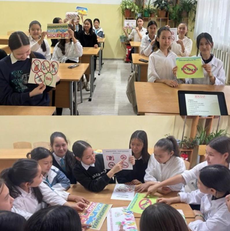 Мектебімізде 8 сынып оқушылары арасында «Нашақорлық — қоғам дерті» тақырыбында дөңгелек үстел ұйымдастырылды.
