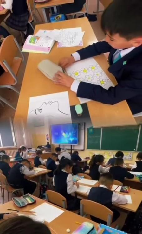 Жетісу ауданы, 148 мектеп-гимназиясының 2-ж сынып оқушылары бейнелеу сабағында.