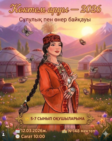 «Хабарландыру: №148 мектеп-гимназиясында 5-10 сынып оқушыларына арналған «Көктем аруы – 2026» байқауы өтеді»